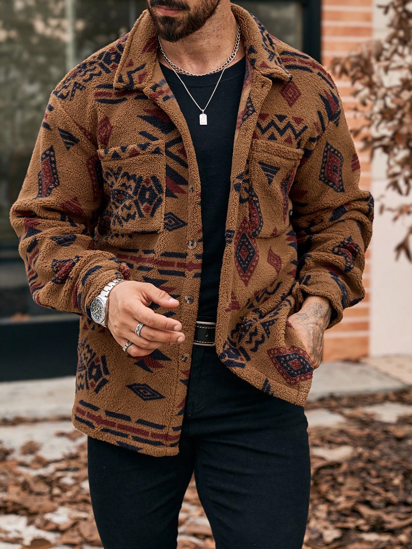 Men Graphic Fashion Button Up Winter Men Jacket