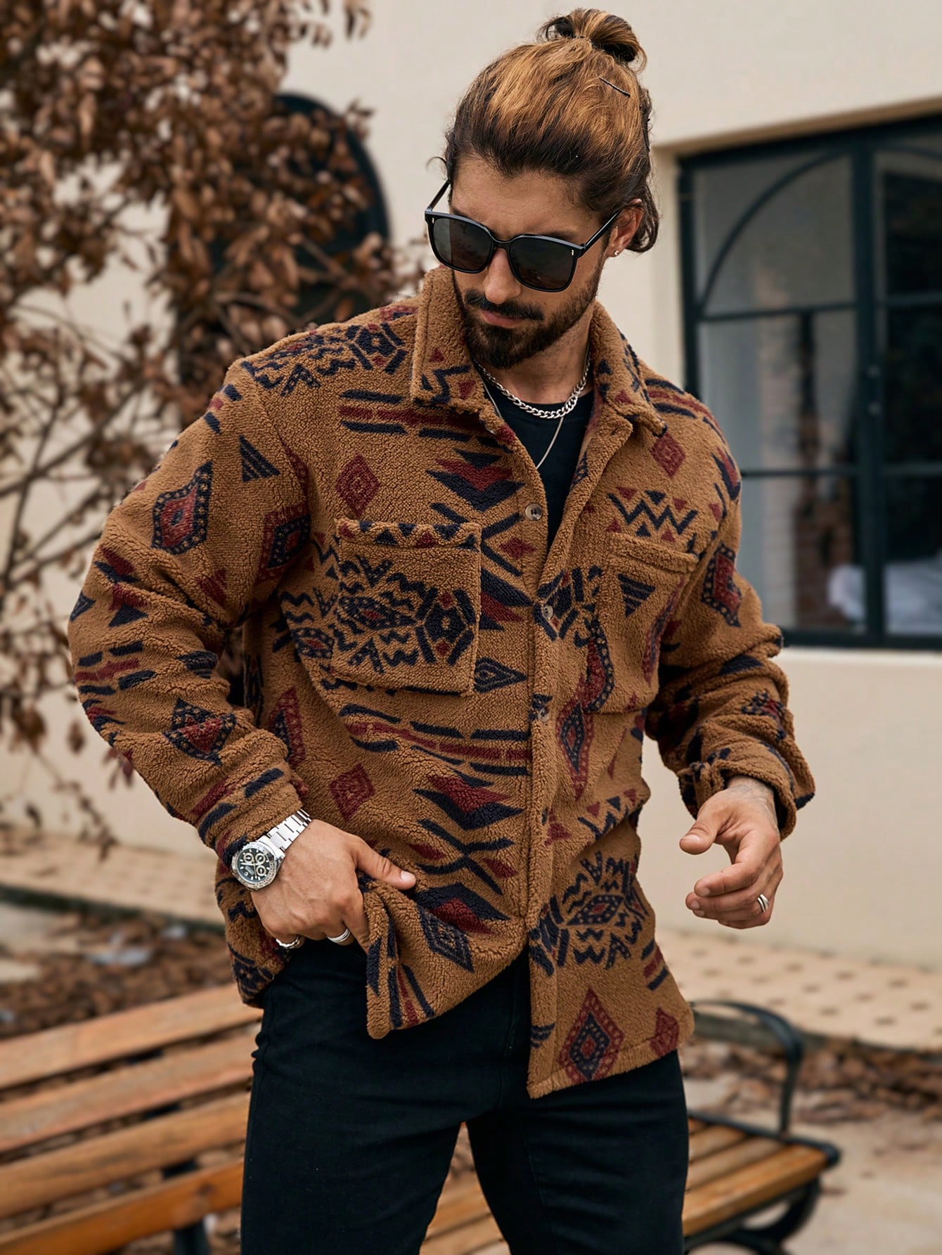 Men Graphic Fashion Button Up Winter Men Jacket