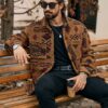 Manfinity Homme Mens Geometric Pattern Button Up Pocket Shacket Autumn WinterBoyfriend GiftWinter Warm JacketFall Men ClothesWinter Men JacketCoral Fleece Jacket Men Shacket Men Graphic Jacket main 5