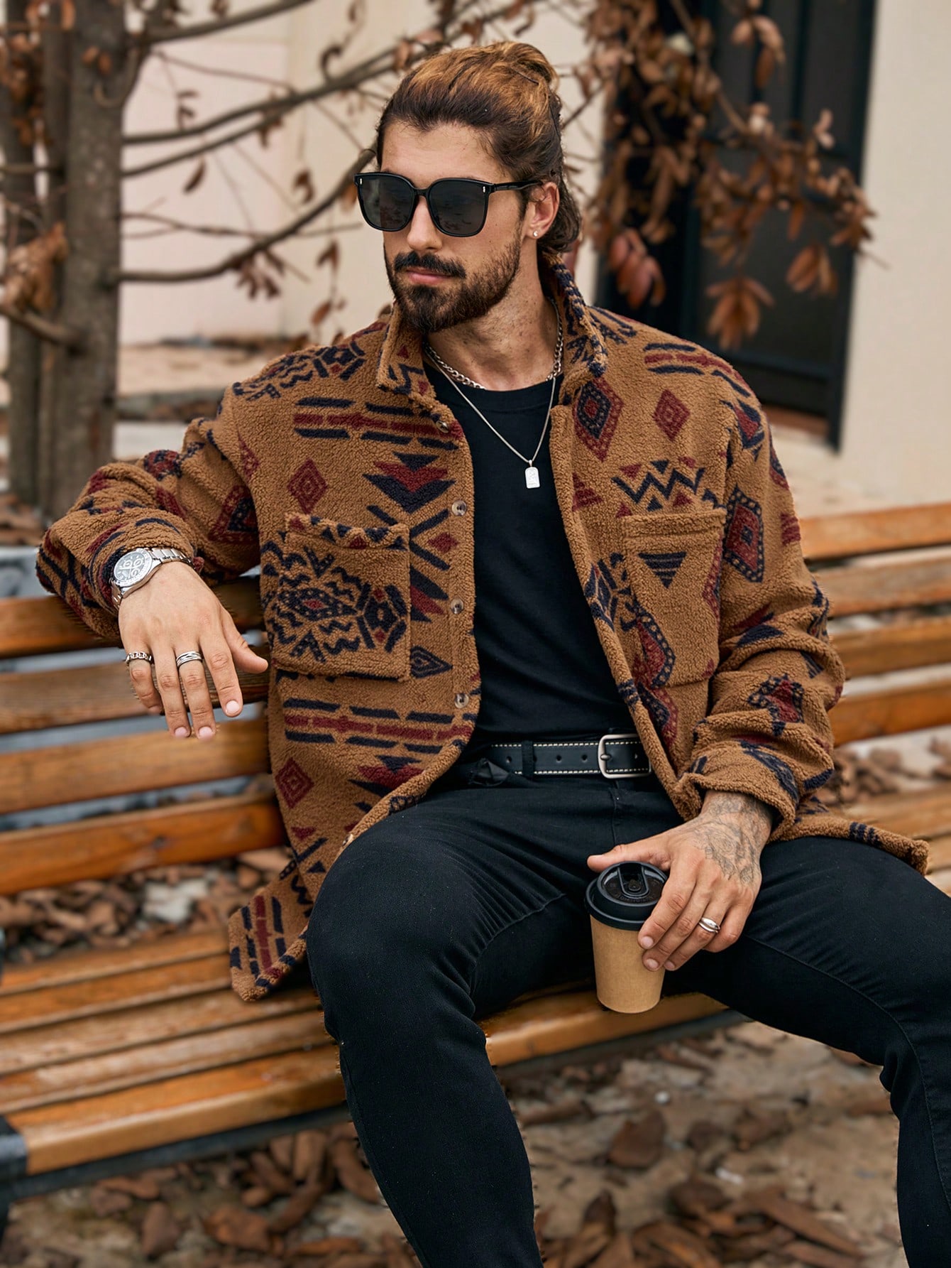 Men Graphic Fashion Button Up Winter Men Jacket