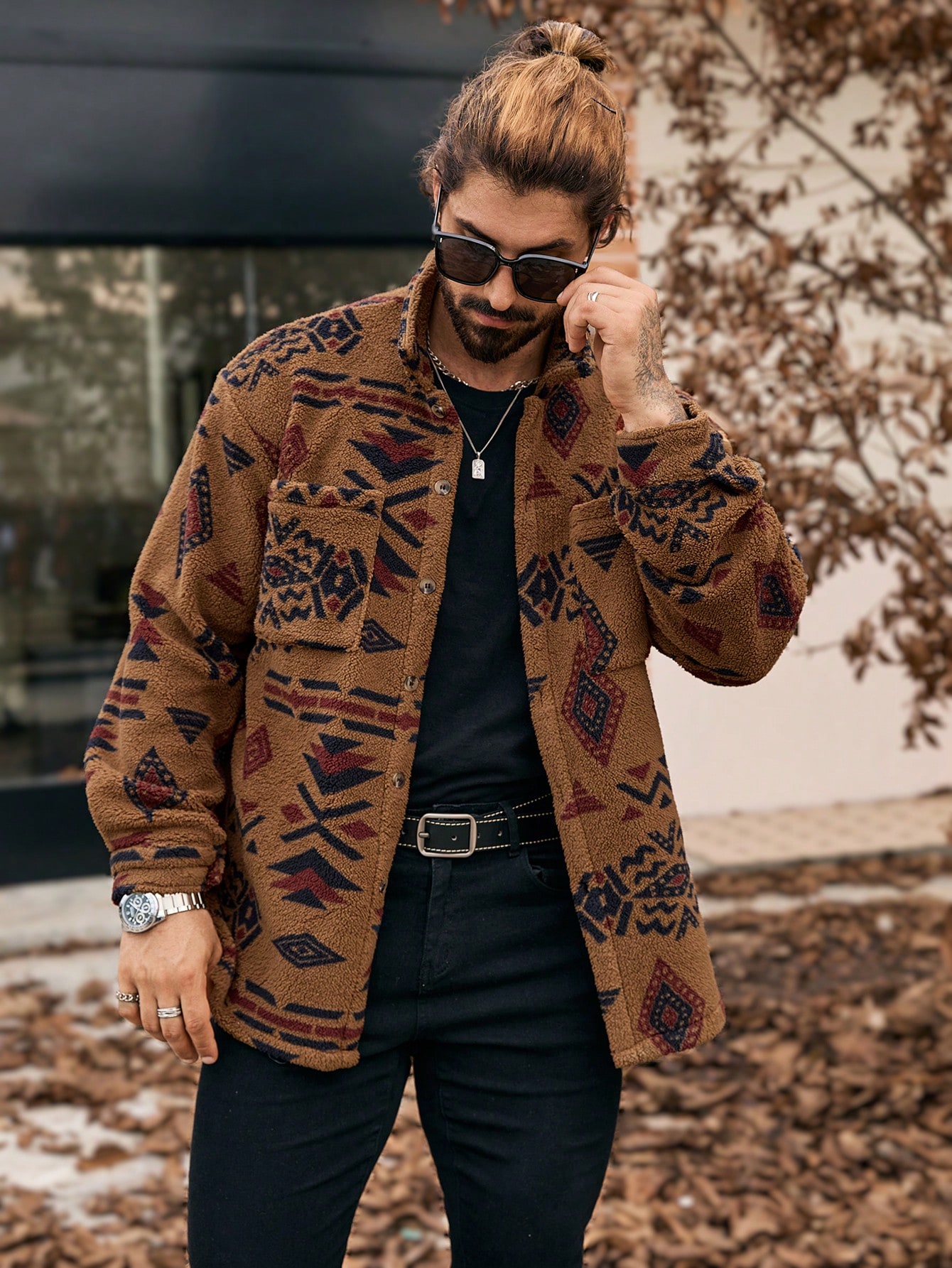 Men Graphic Fashion Button Up Winter Men Jacket