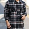 Manfinity Homme Mens Plaid Printed Button Up Long Sleeve Casual Work Shacket For Friends Husband Boyfriend Gifts main 2