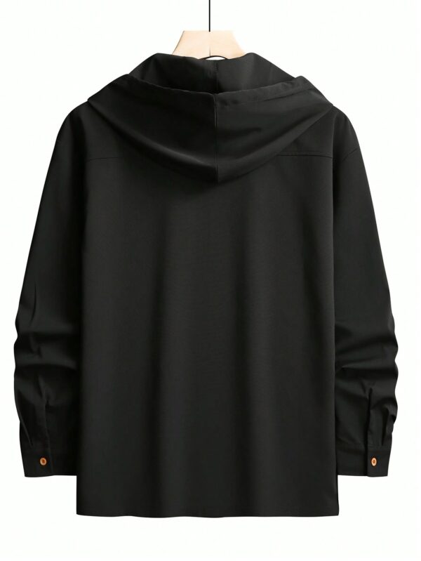Men Black Hooded Solid Color Shacket