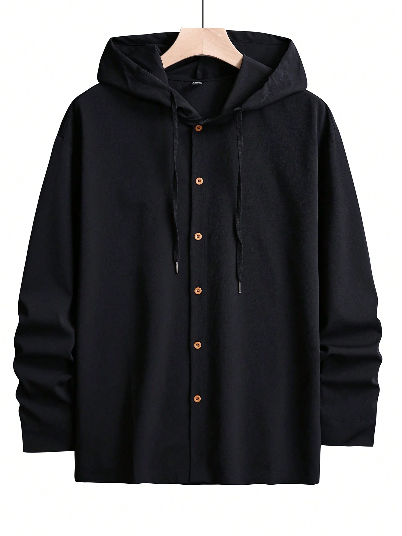 Men Black Hooded Solid Color Shacket