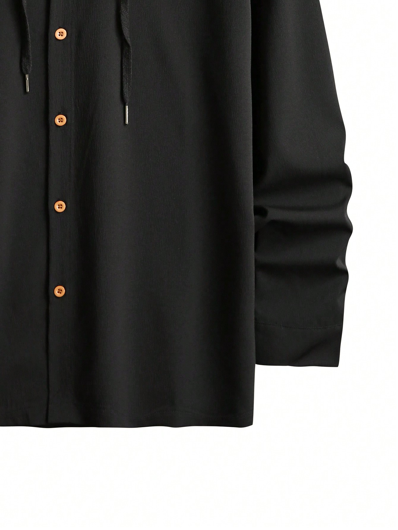 Men Black Hooded Solid Color Shacket