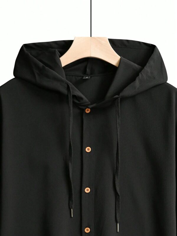 Men Black Hooded Solid Color Shacket