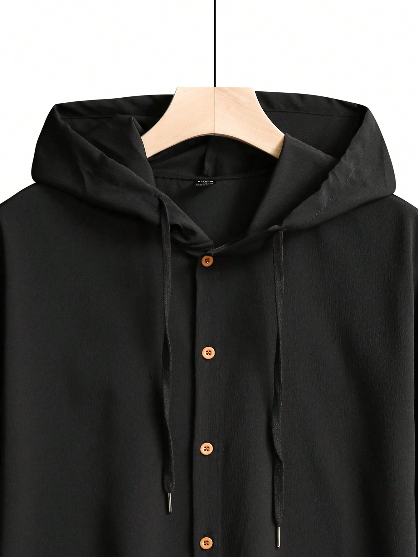 Men Black Hooded Solid Color Shacket