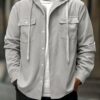 Men Black Hooded Solid Color Shacket