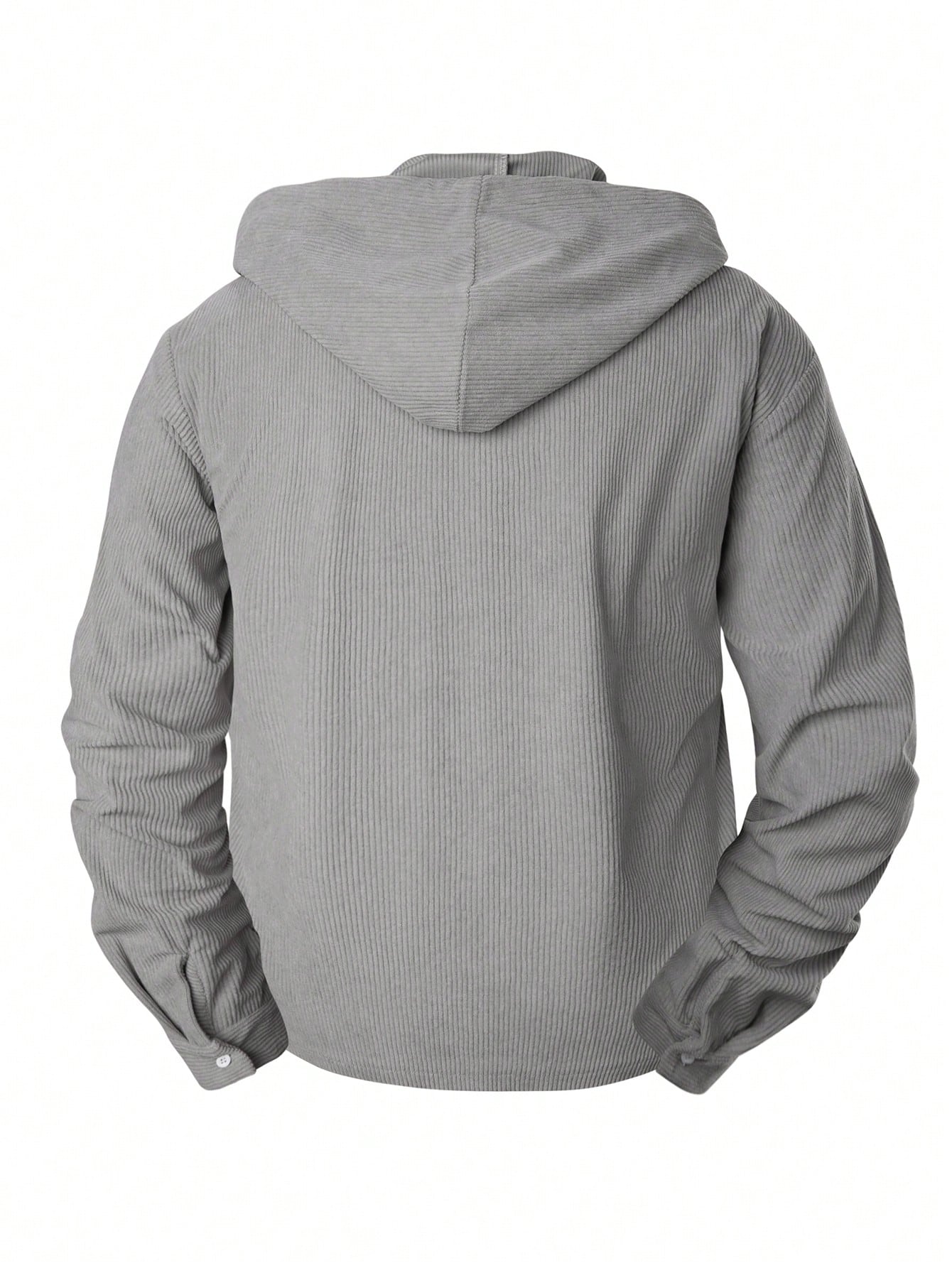 Men Grey Long Sleeve Single Breasted Pocket Hooded Shacket