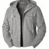 Manfinity Homme Mens Solid Color Long Sleeve Single Breasted Pocket Hooded Shacket main 2