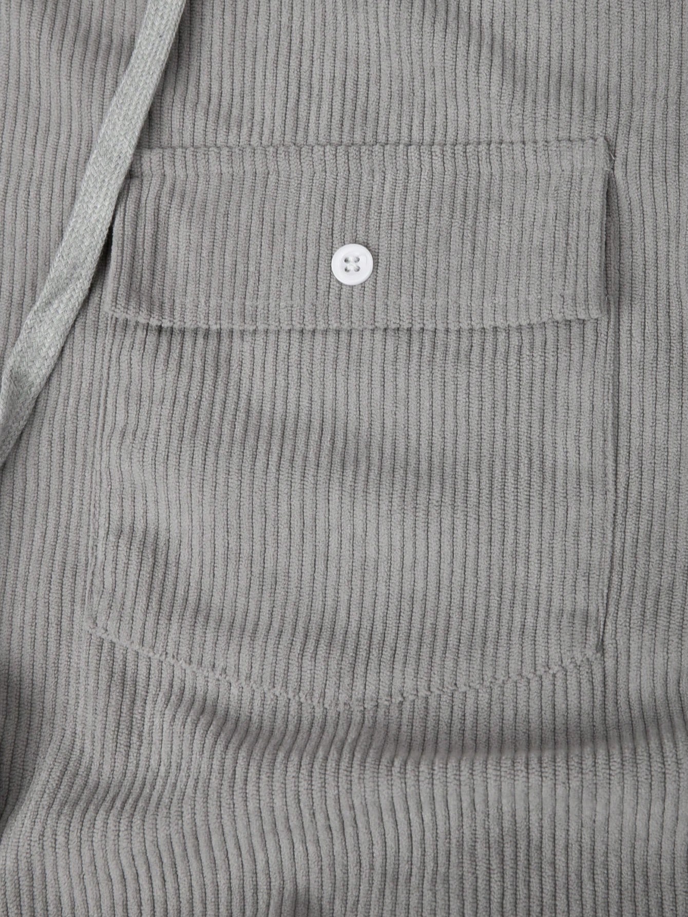 Men Grey Long Sleeve Single Breasted Pocket Hooded Shacket