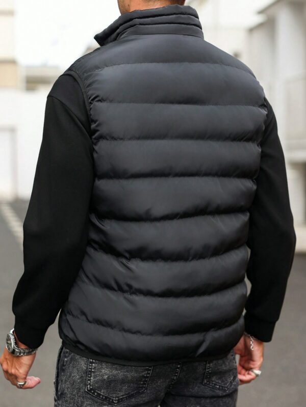 Men Black Funnel Neck Sleeveless Puffer Jacket For Men
