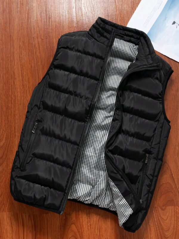 Men Black Funnel Neck Sleeveless Puffer Jacket For Men
